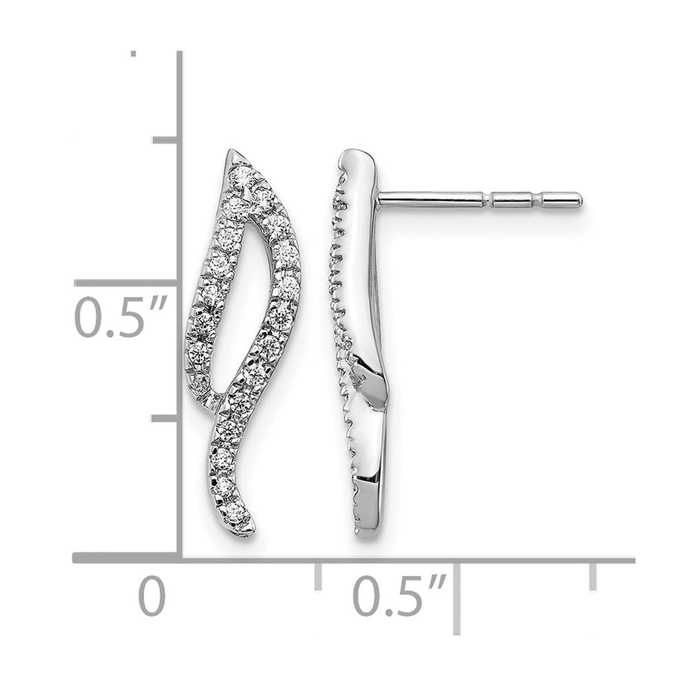 14k White Gold Real Diamond Wave Post Earrings