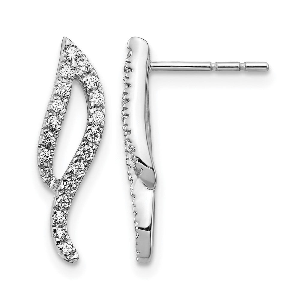 14k White Gold Real Diamond Wave Post Earrings