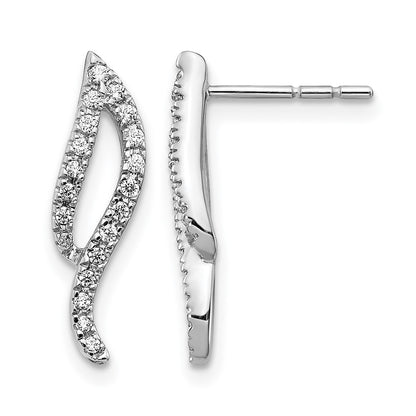 14k White Gold Real Diamond Wave Post Earrings