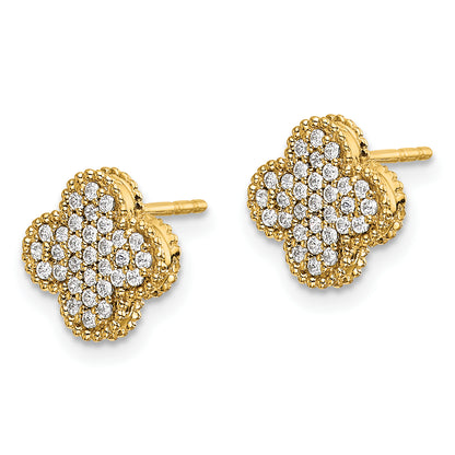 10K Yellow Gold Diamond Quatrefoil Post Earrings