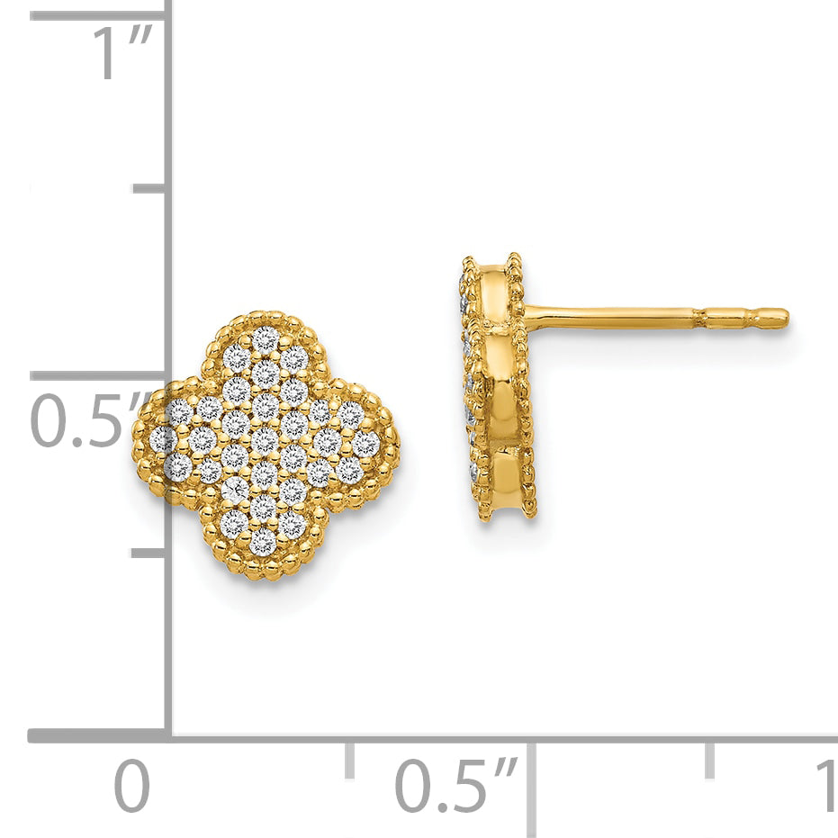 10K Yellow Gold Diamond Quatrefoil Post Earrings