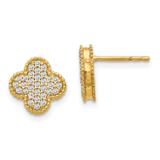 10K Yellow Gold Diamond Quatrefoil Post Earrings