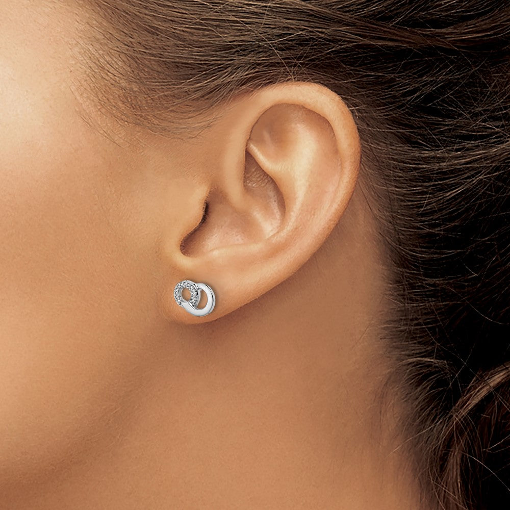 14k White Gold Real Diamond Circles Post Earrings