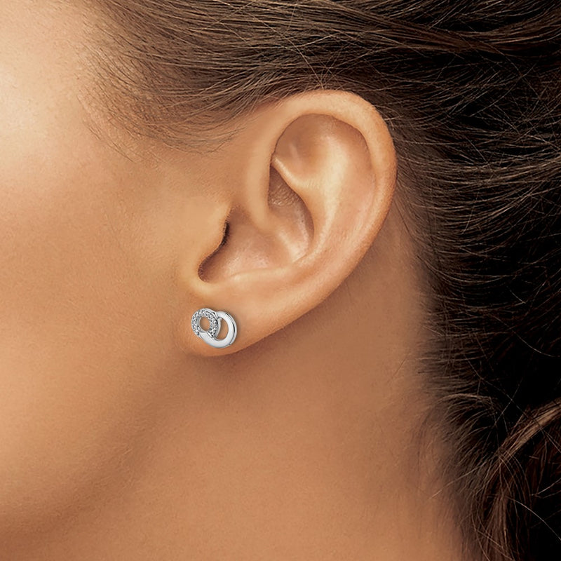 14k White Gold Real Diamond Circles Post Earrings