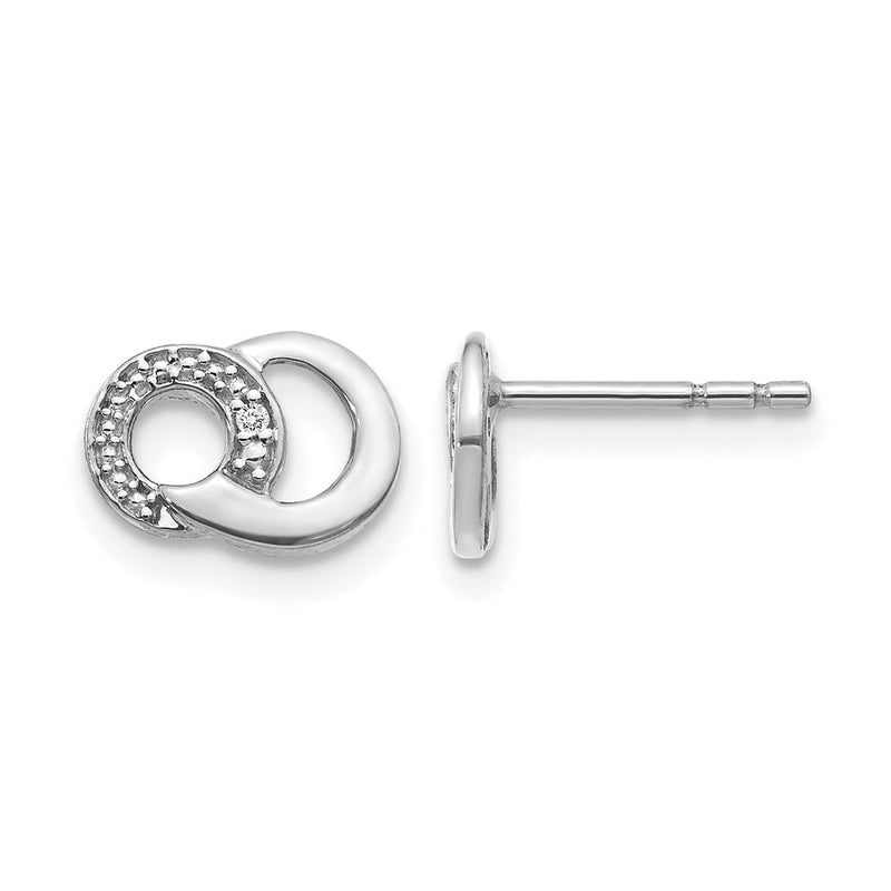 14k White Gold Real Diamond Circles Post Earrings