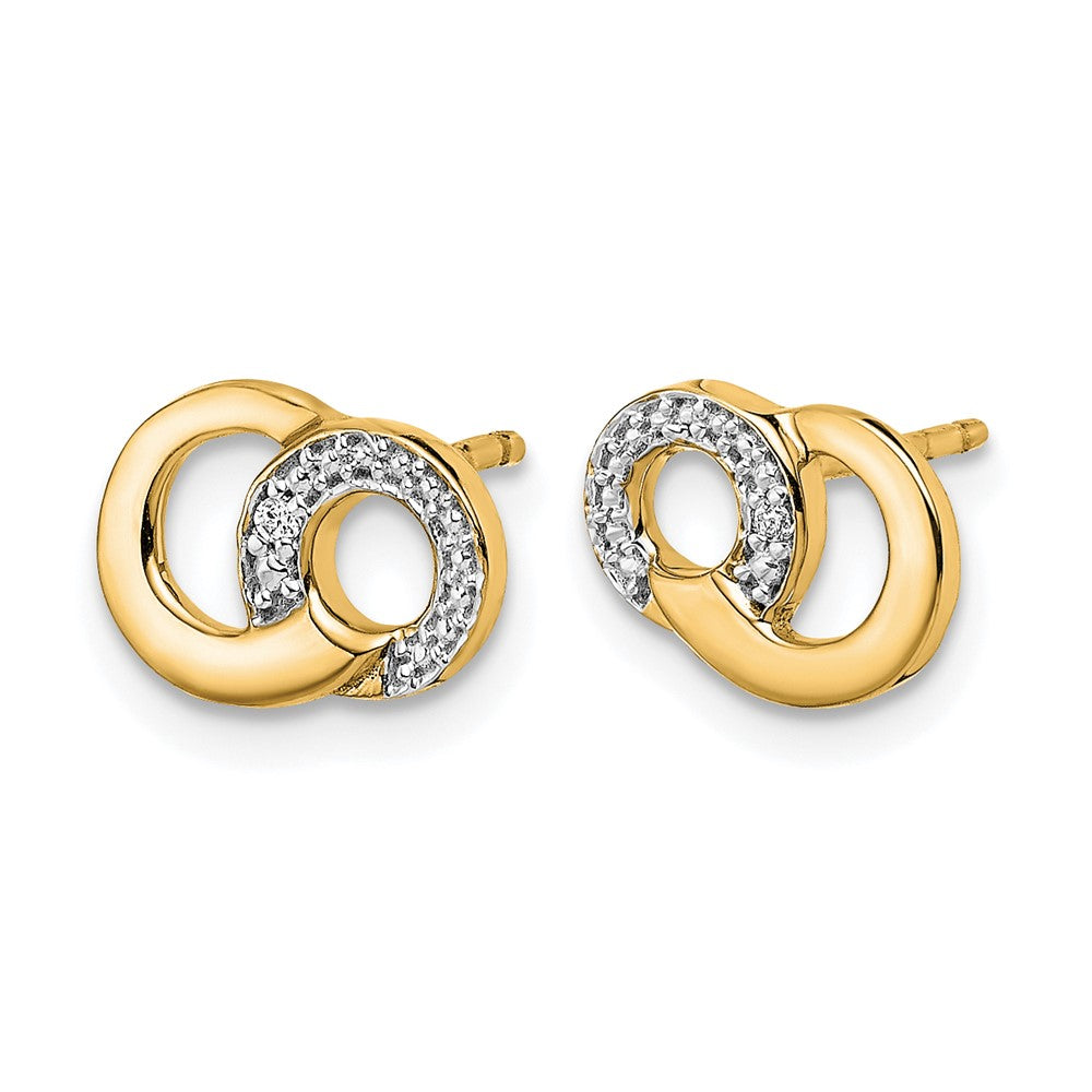 14k Yellow Gold Real Diamond Circles Post Earrings