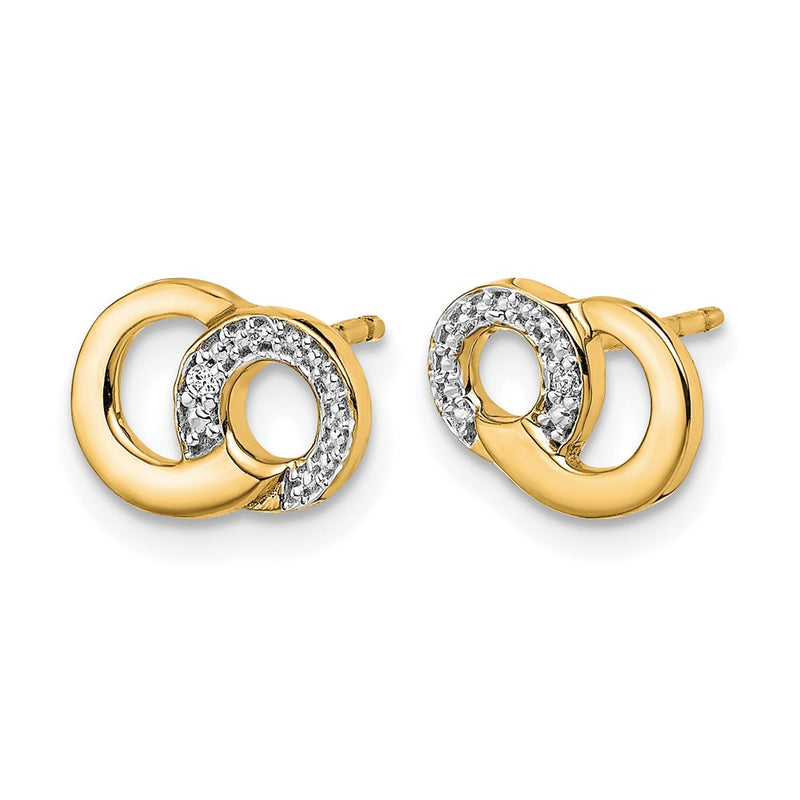 14k Yellow Gold Real Diamond Circles Post Earrings