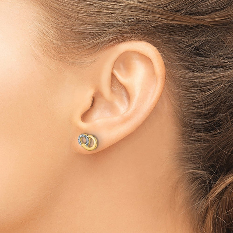 14k Yellow Gold Real Diamond Circles Post Earrings