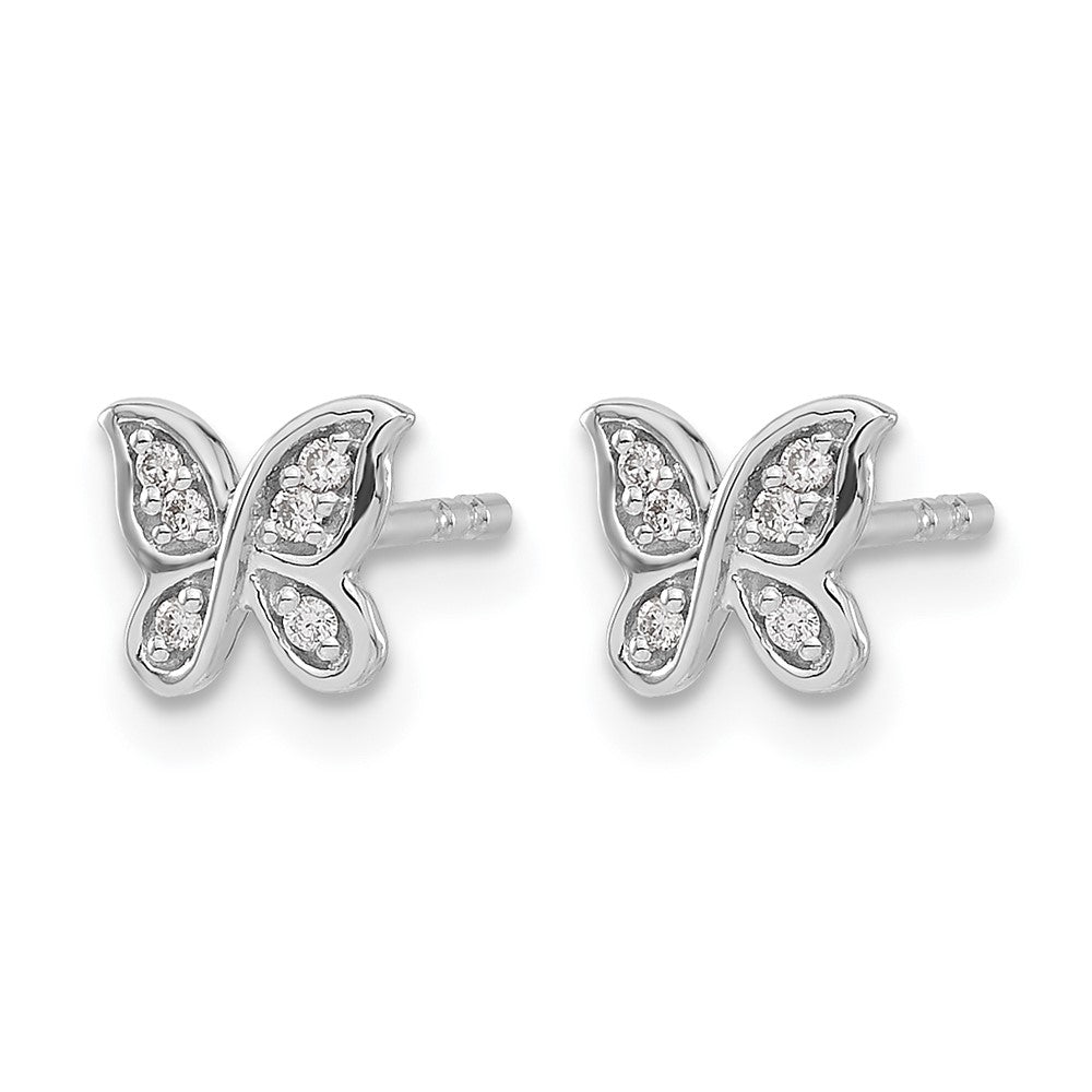 14k White Gold Real Diamond Butterfly Post Earrings