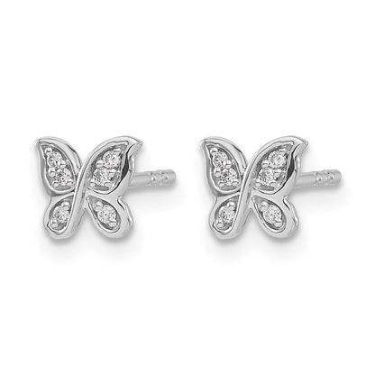 14k White Gold Real Diamond Butterfly Post Earrings