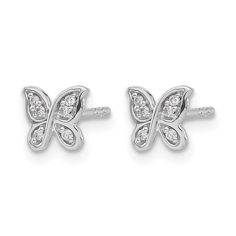 14k White Gold Real Diamond Butterfly Post Earrings
