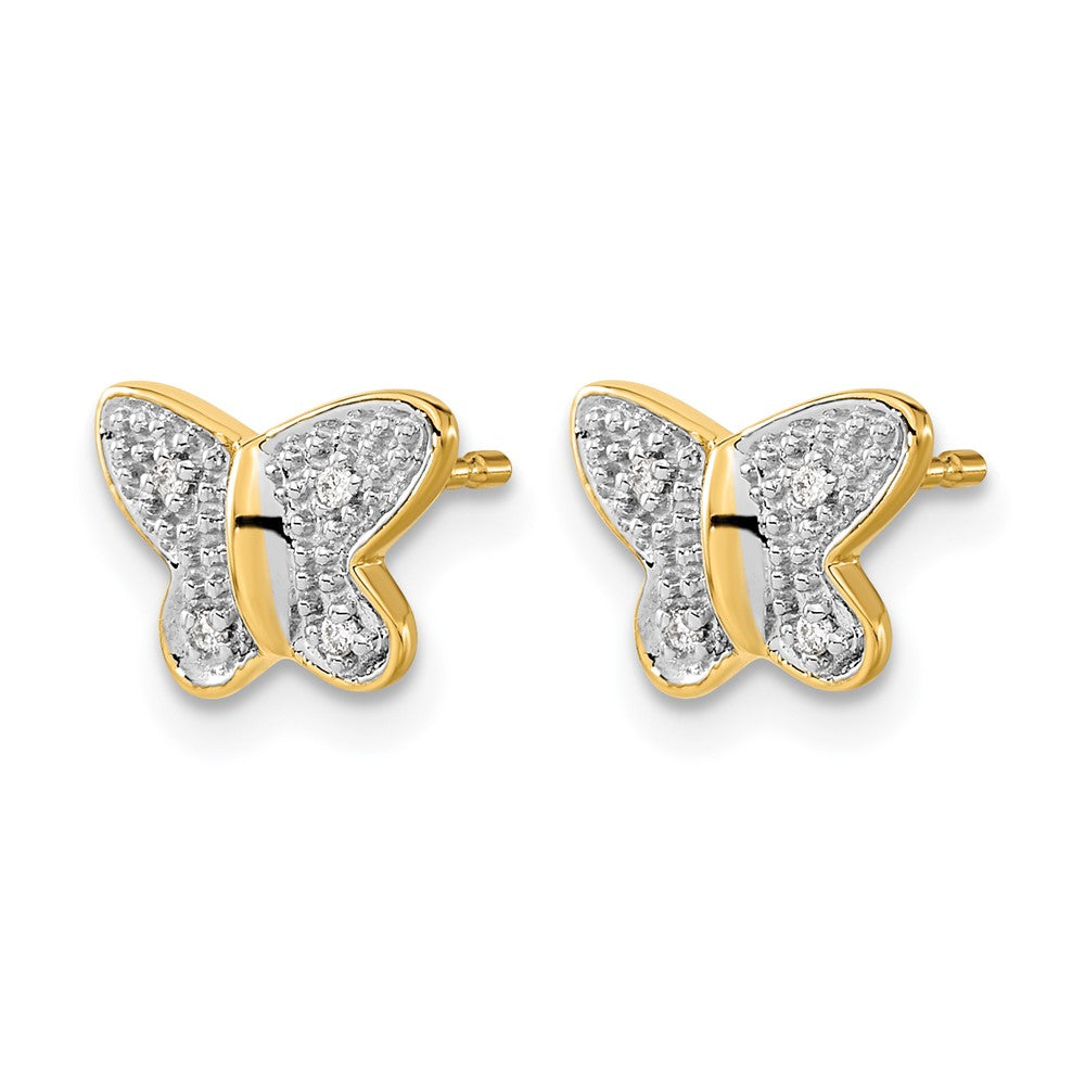 14k Yellow Gold w/Rhodium Real Diamond Butterfly Post Earrings
