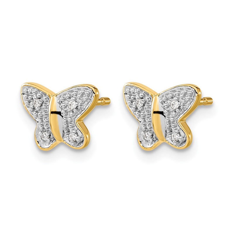 14k Yellow Gold w/Rhodium Real Diamond Butterfly Post Earrings