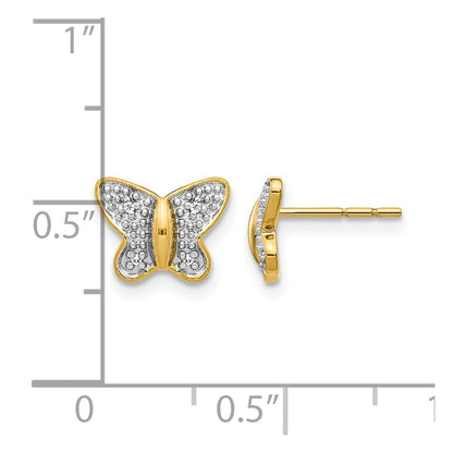 14k Yellow Gold w/Rhodium Real Diamond Butterfly Post Earrings