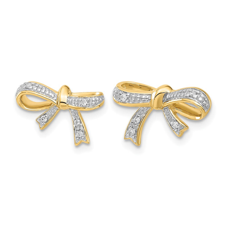 14k Yellow Gold Real Diamond Bow Post Earrings