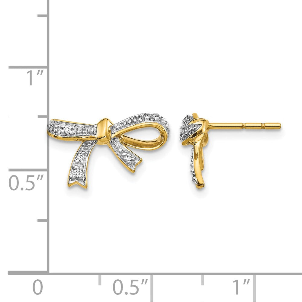 14k Yellow Gold Real Diamond Bow Post Earrings