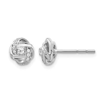 14k White Gold Real Diamond Knot Post Earrings