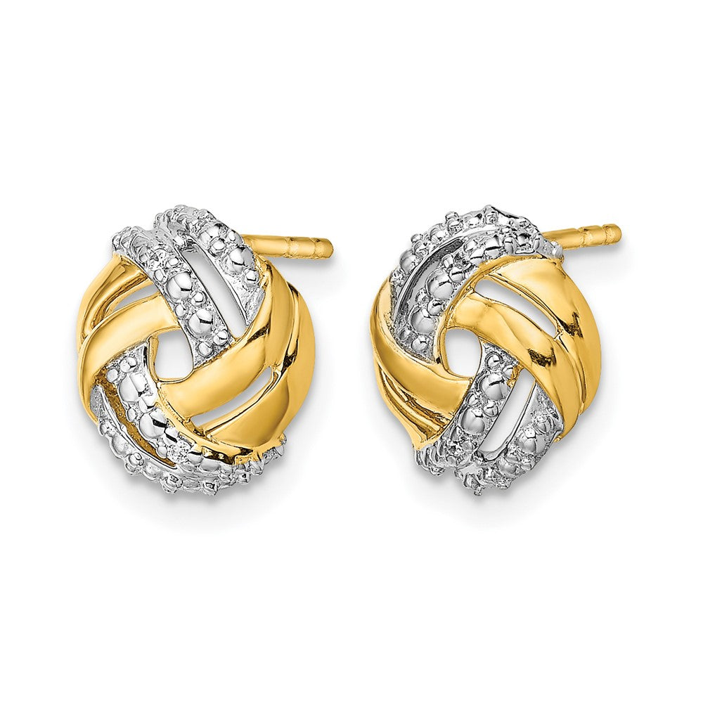 14k Yellow Gold Real Diamond w/Rhodium Accents Round Post Earrings