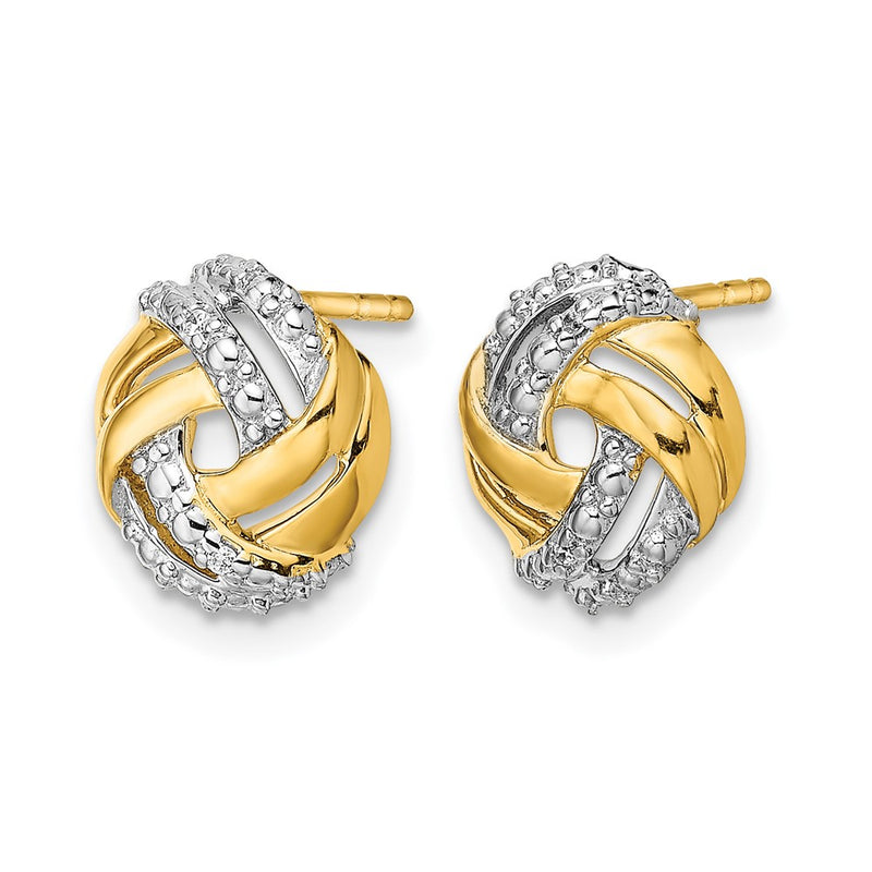 14k Yellow Gold Real Diamond w/Rhodium Accents Round Post Earrings