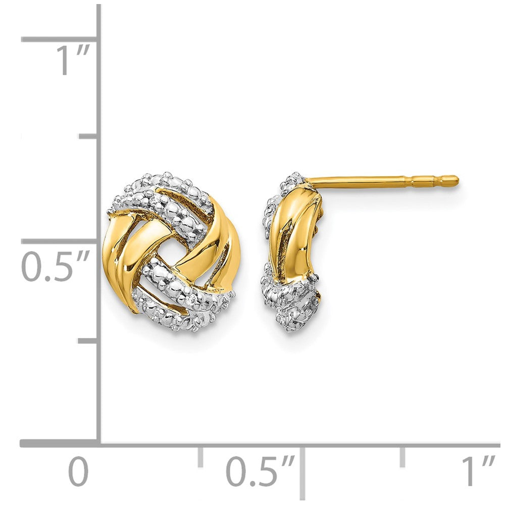 14k Yellow Gold Real Diamond w/Rhodium Accents Round Post Earrings