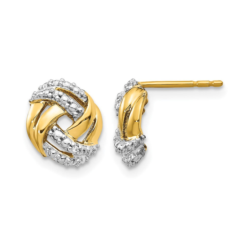 14k Yellow Gold Real Diamond w/Rhodium Accents Round Post Earrings