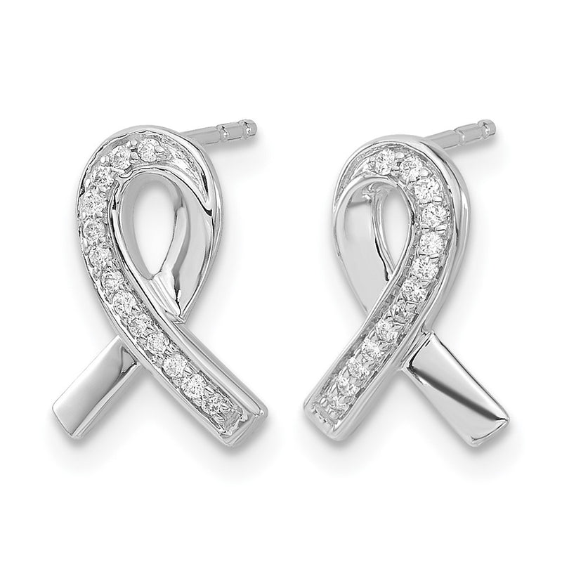 14k White Gold Real Diamond Awareness Ribbon Earrings