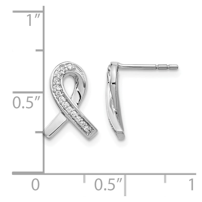 14k White Gold Real Diamond Awareness Ribbon Earrings