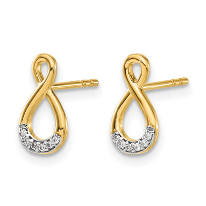 14k Yellow Gold and Rhodium Real Diamond Twisted Post Earrings