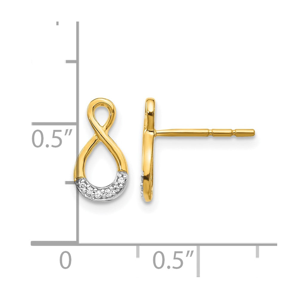 14k Yellow Gold and Rhodium Real Diamond Twisted Post Earrings