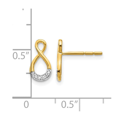 14k Yellow Gold and Rhodium Real Diamond Twisted Post Earrings