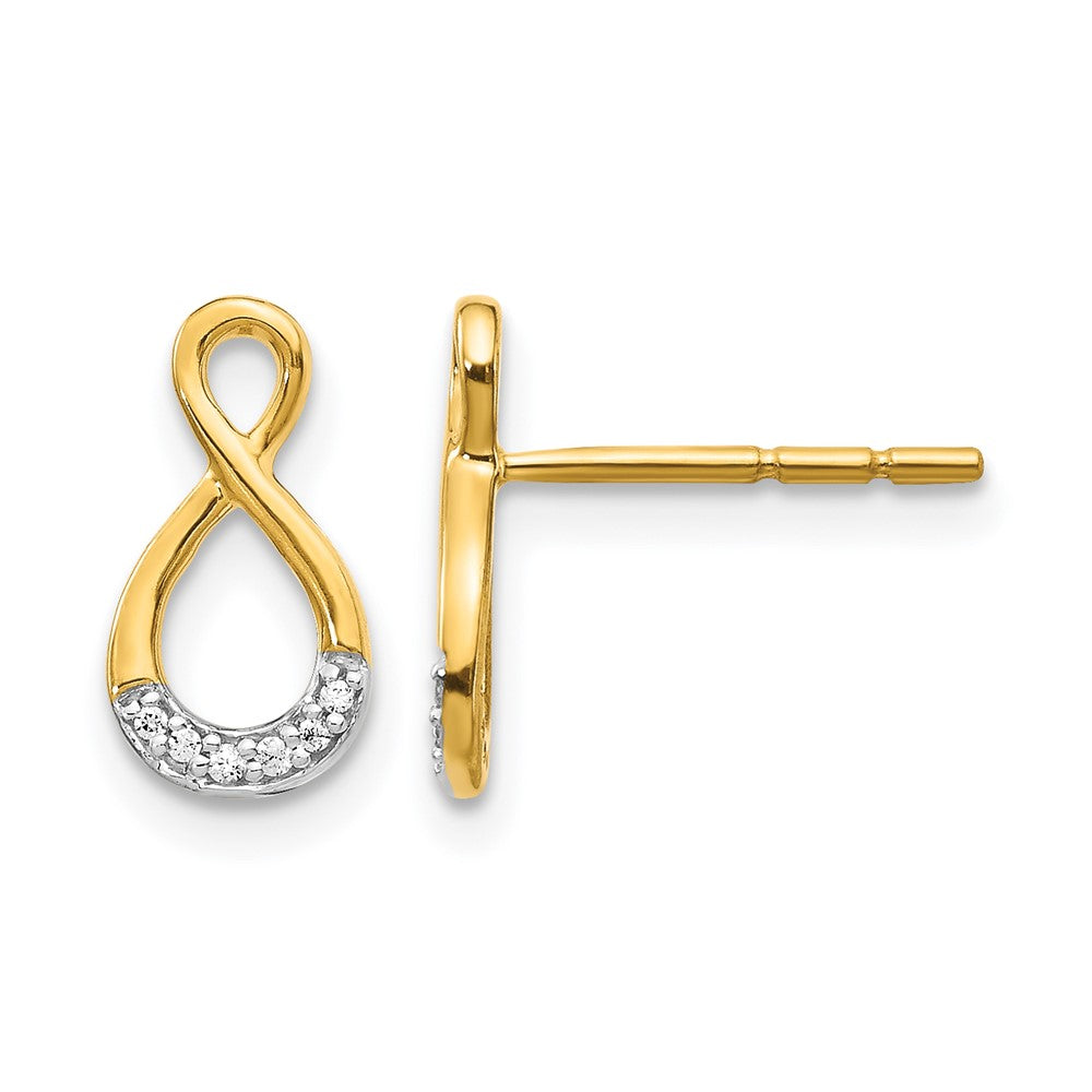 14k Yellow Gold and Rhodium Real Diamond Twisted Post Earrings