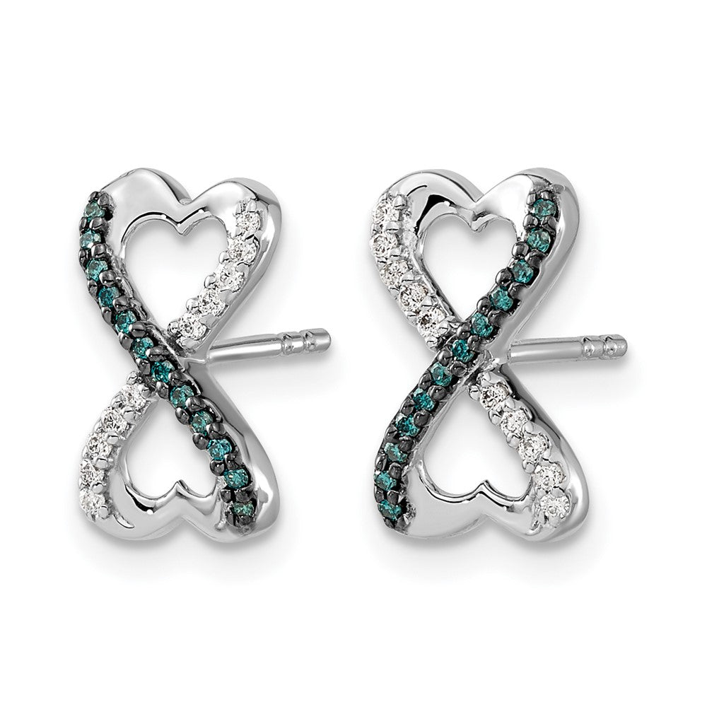 14k White Gold Blue and White Real Diamond Infinity Heart Post Earrings