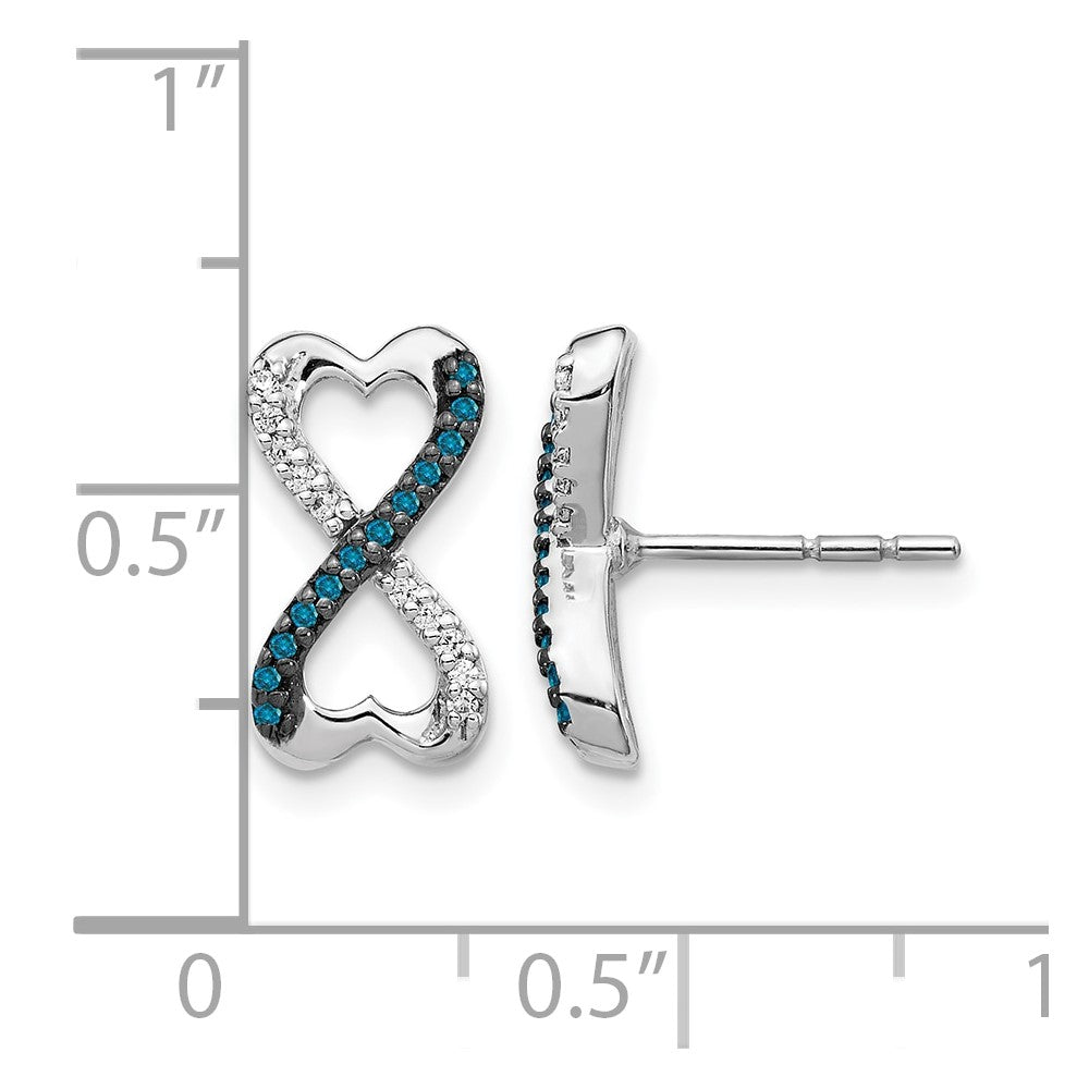 14k White Gold Blue and White Real Diamond Infinity Heart Post Earrings