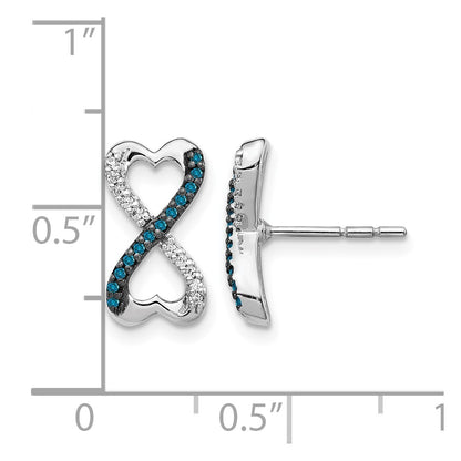 14k White Gold Blue and White Real Diamond Infinity Heart Post Earrings