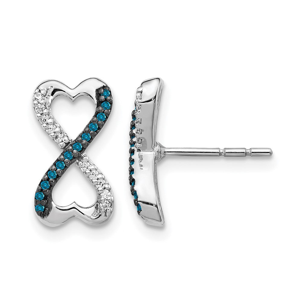 14k White Gold Blue and White Real Diamond Infinity Heart Post Earrings