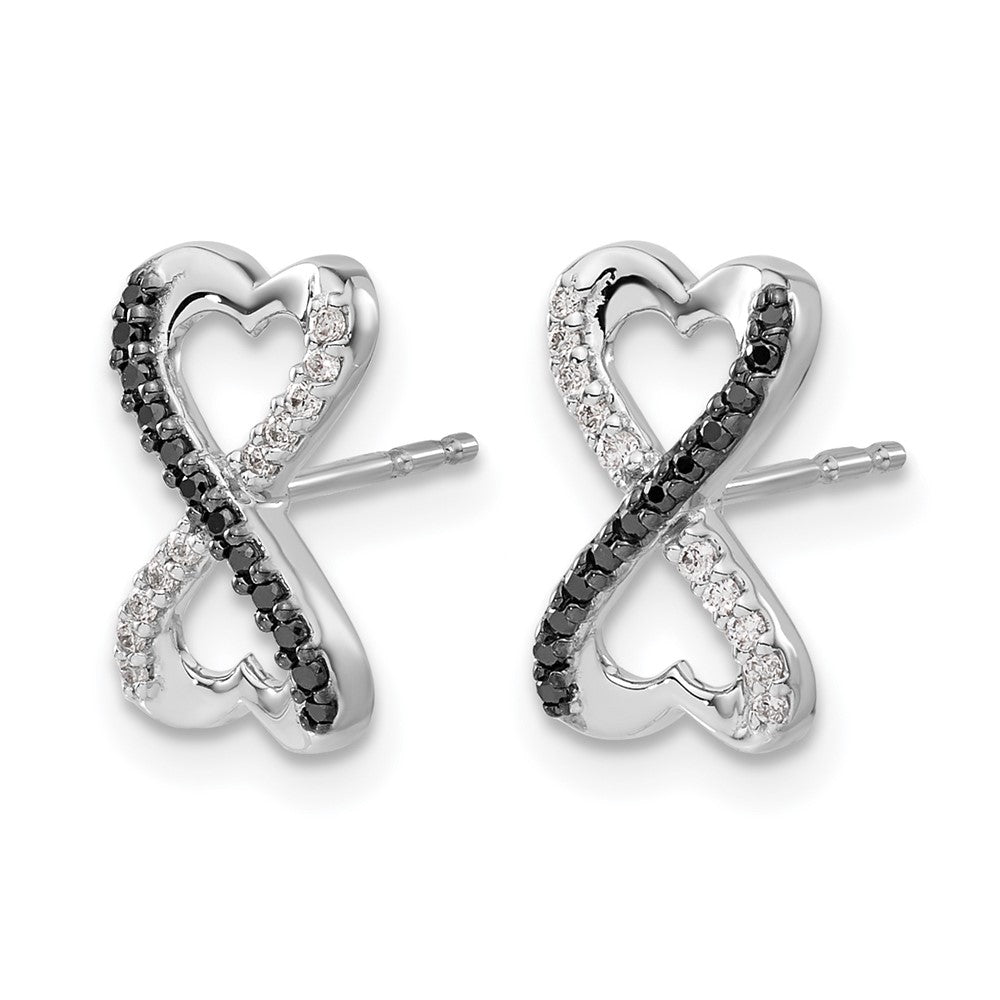 14k White Gold Black and White Real Diamond Infinity Heart Post Earrings