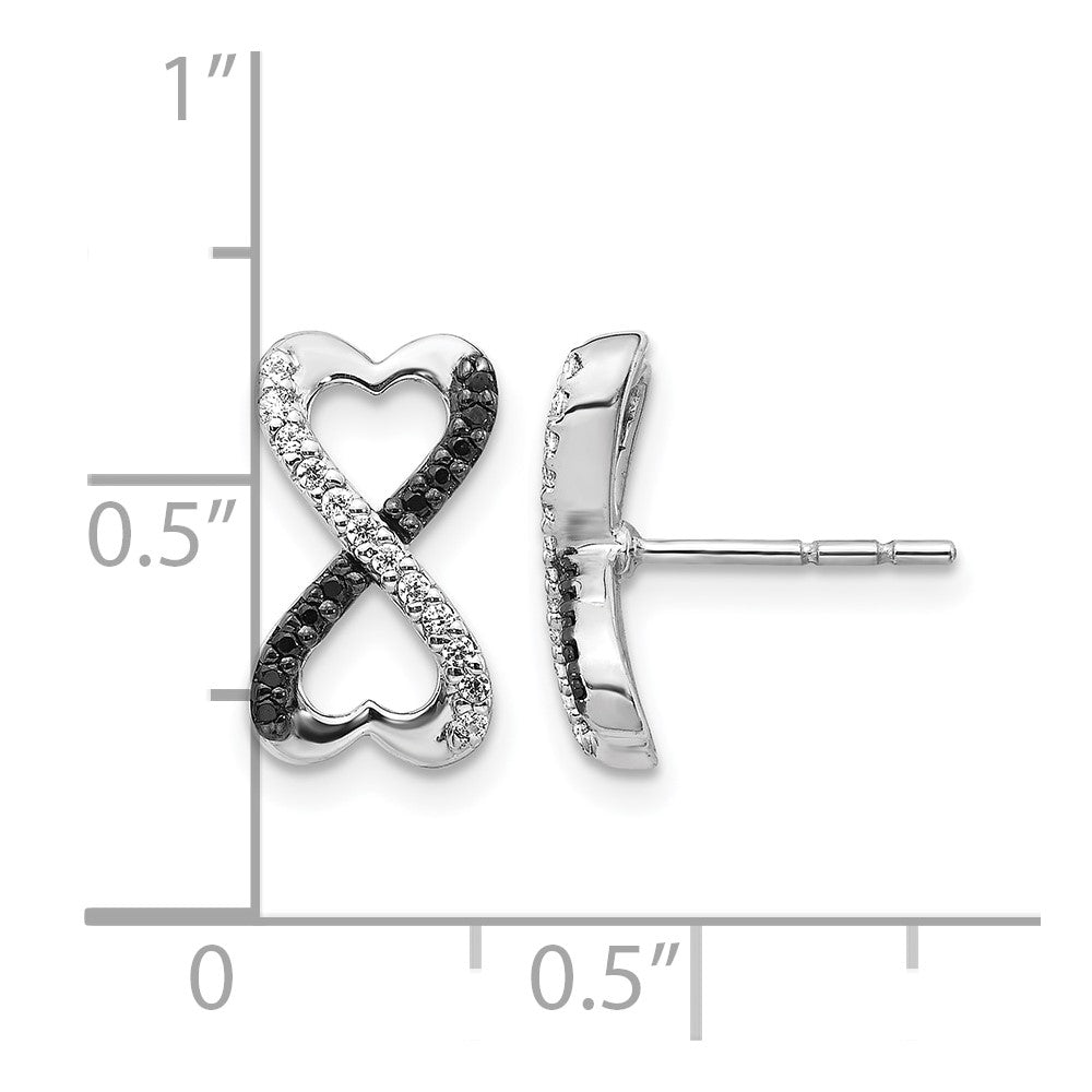 14k White Gold Black and White Real Diamond Infinity Heart Post Earrings