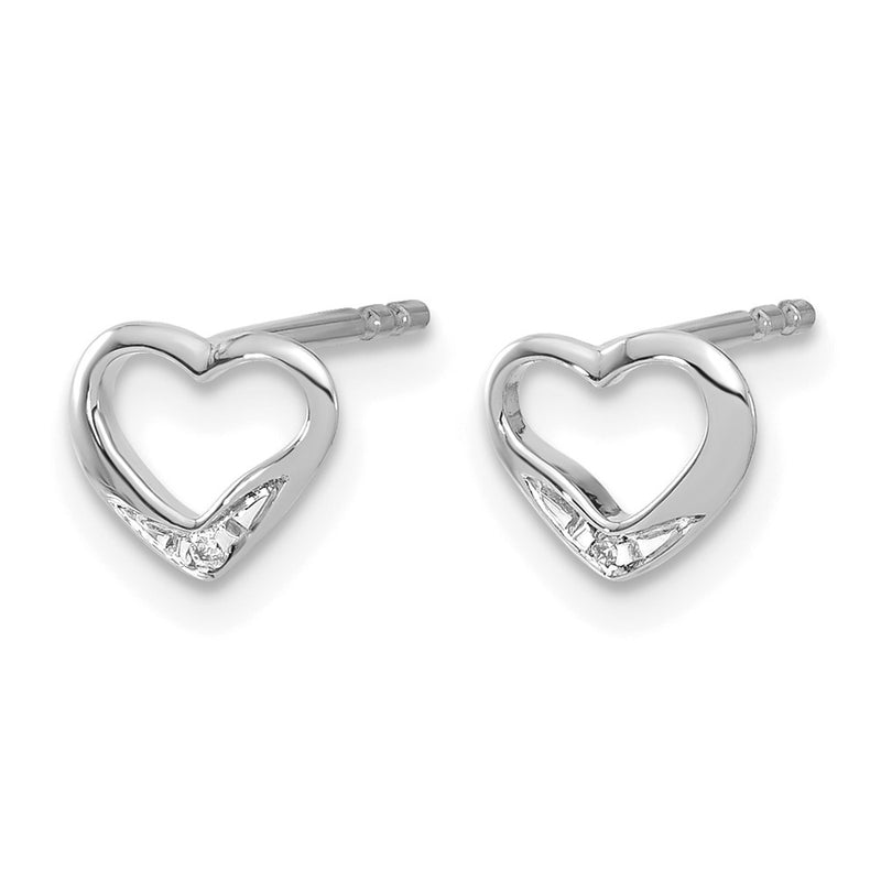 14k White Gold Real Diamond Heart Post Earrings
