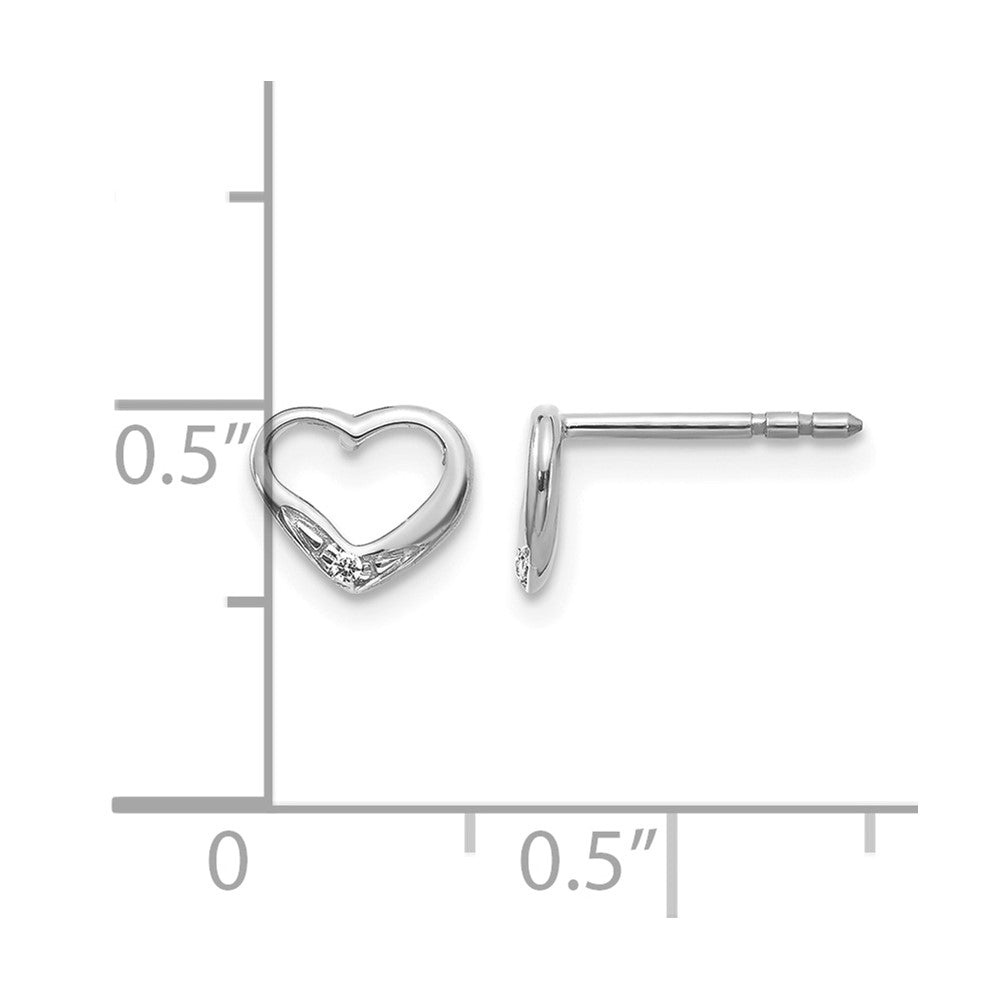 14k White Gold Real Diamond Heart Post Earrings