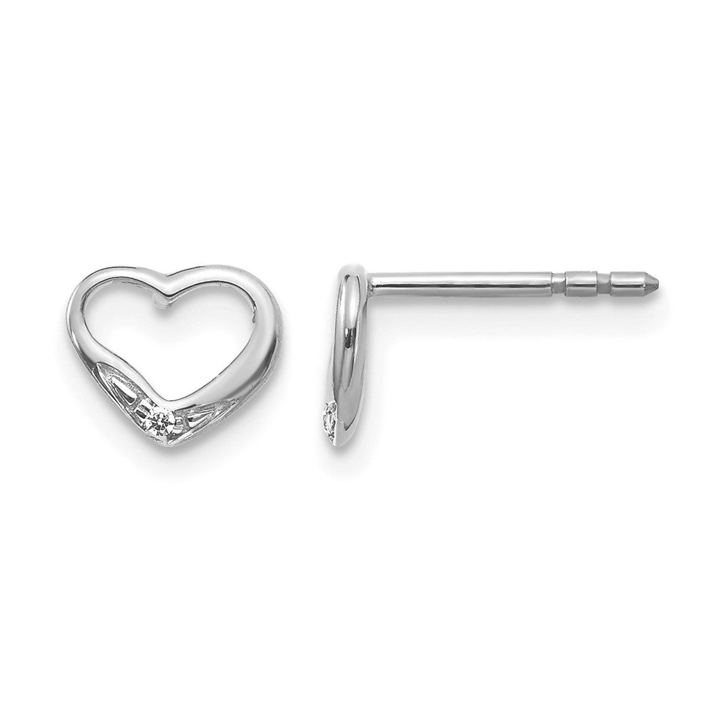 14k White Gold Real Diamond Heart Post Earrings