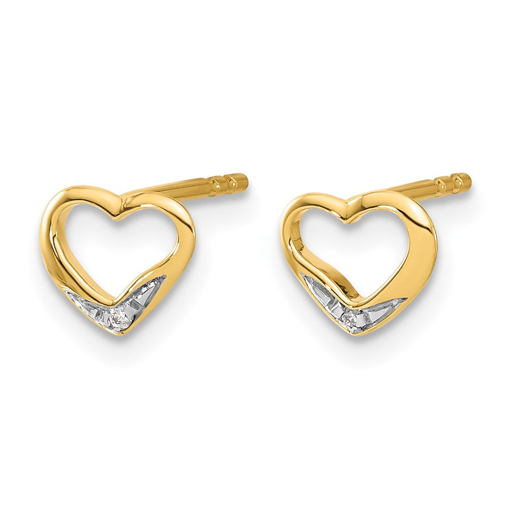 14k Yellow Gold and Rhodium Real Diamond Heart Post Earrings