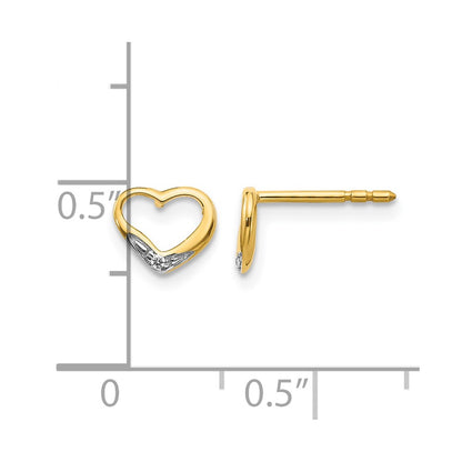 14k Yellow Gold and Rhodium Real Diamond Heart Post Earrings