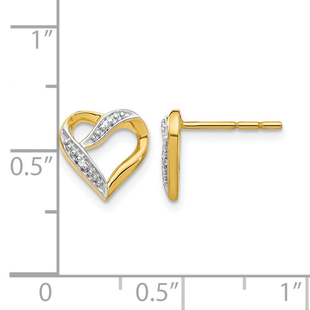 14k Yellow Gold and Rhodium Marquise Real Diamond Heart Post Earrings