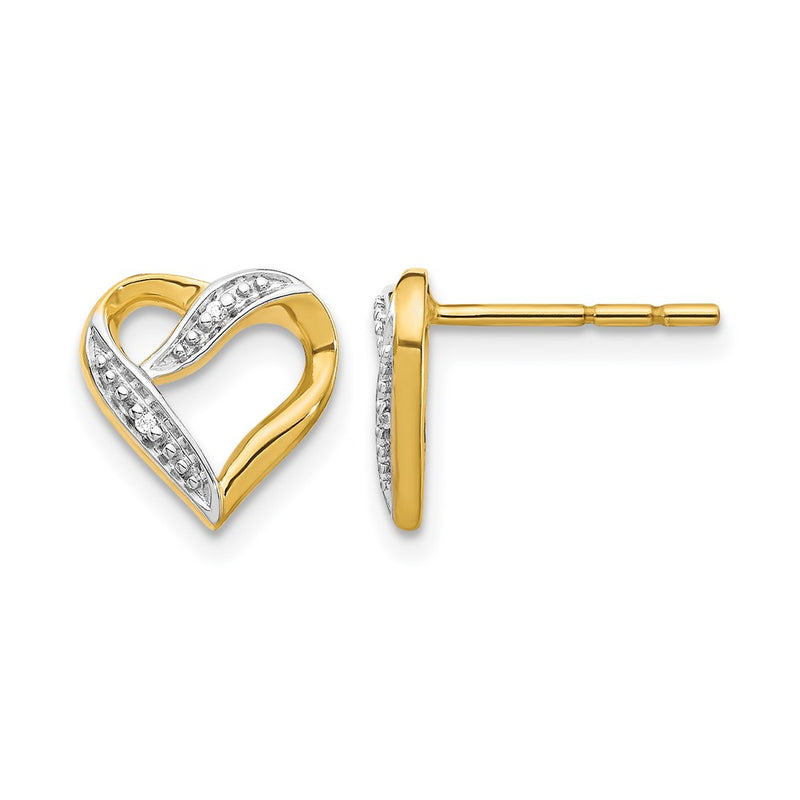 14k Yellow Gold and Rhodium Marquise Real Diamond Heart Post Earrings