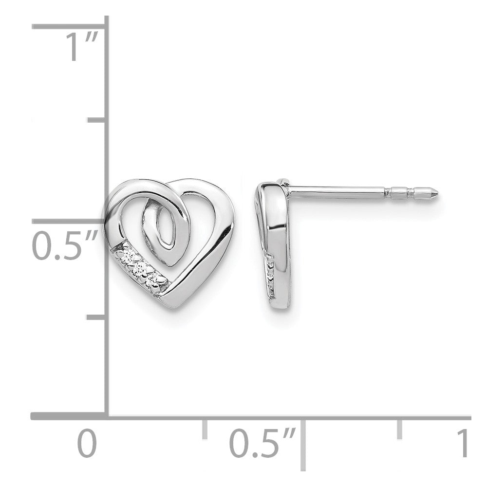 14k White Gold Real Diamond Heart Post Earrings