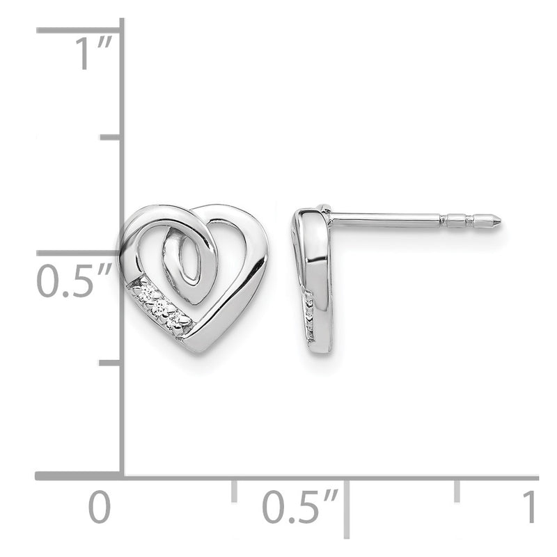 14k White Gold Real Diamond Heart Post Earrings