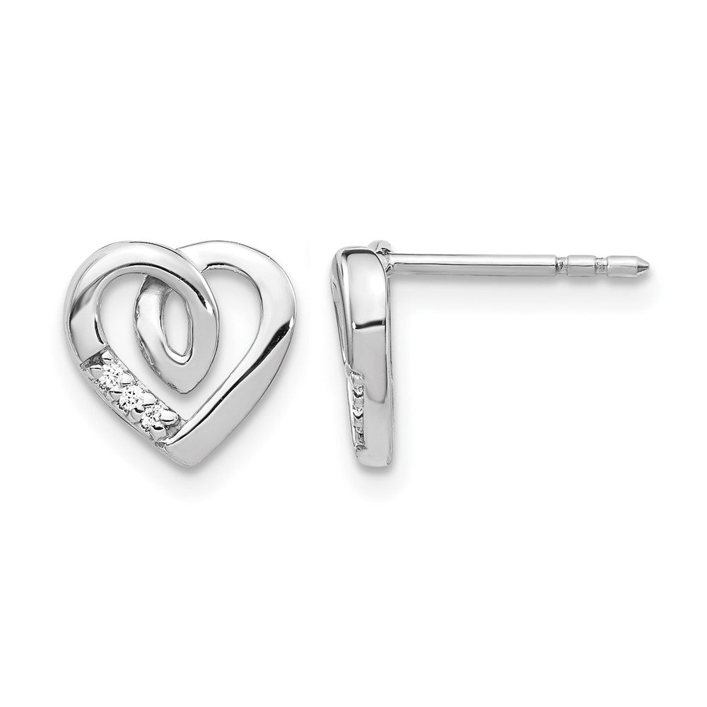 14k White Gold Real Diamond Heart Post Earrings