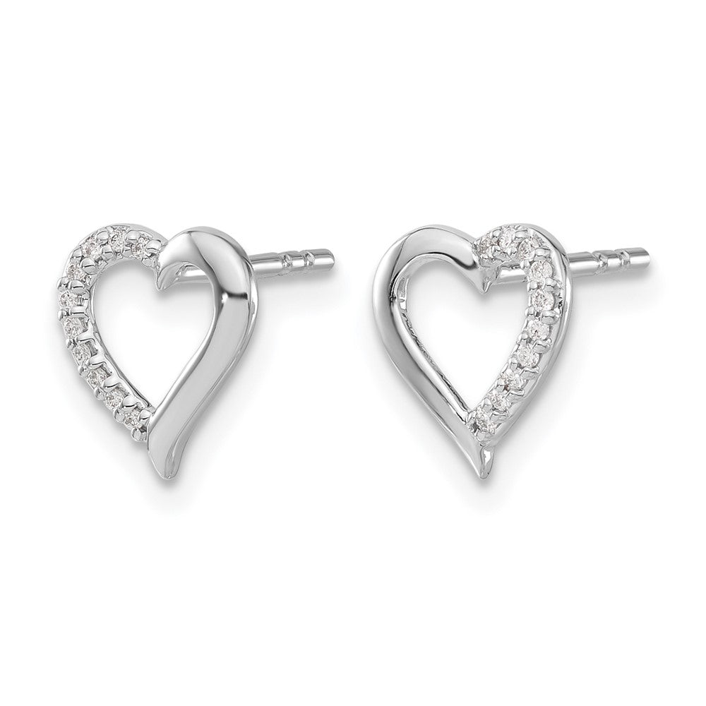 14k White Gold Real Diamond Heart Earrings