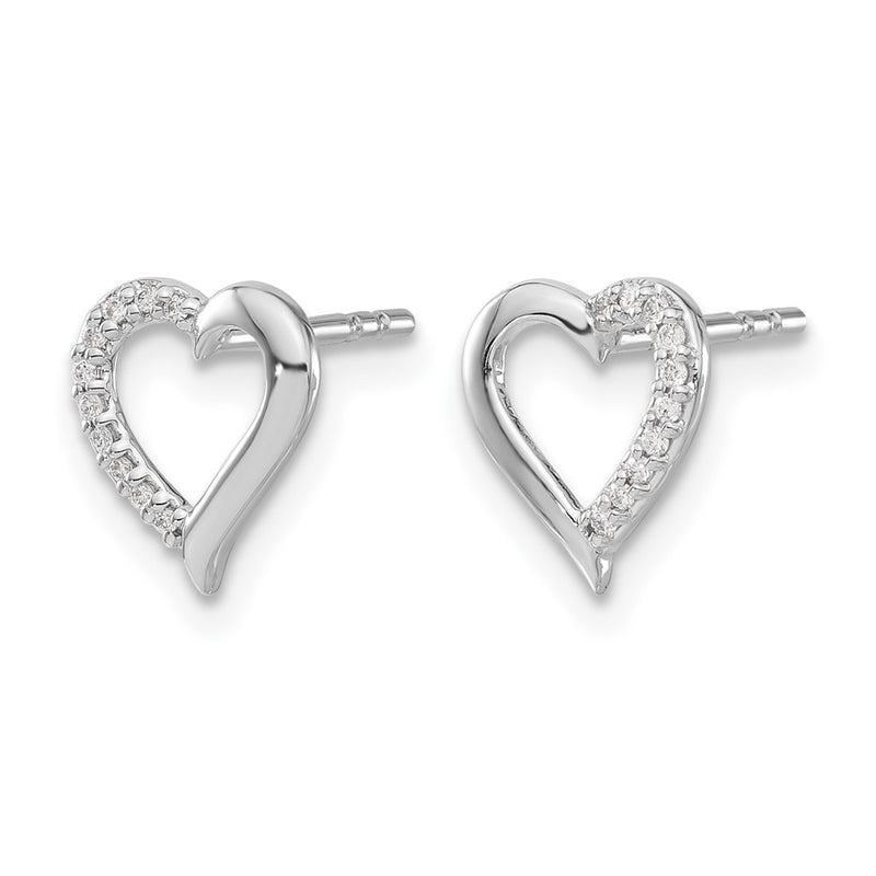 14k White Gold Real Diamond Heart Earrings