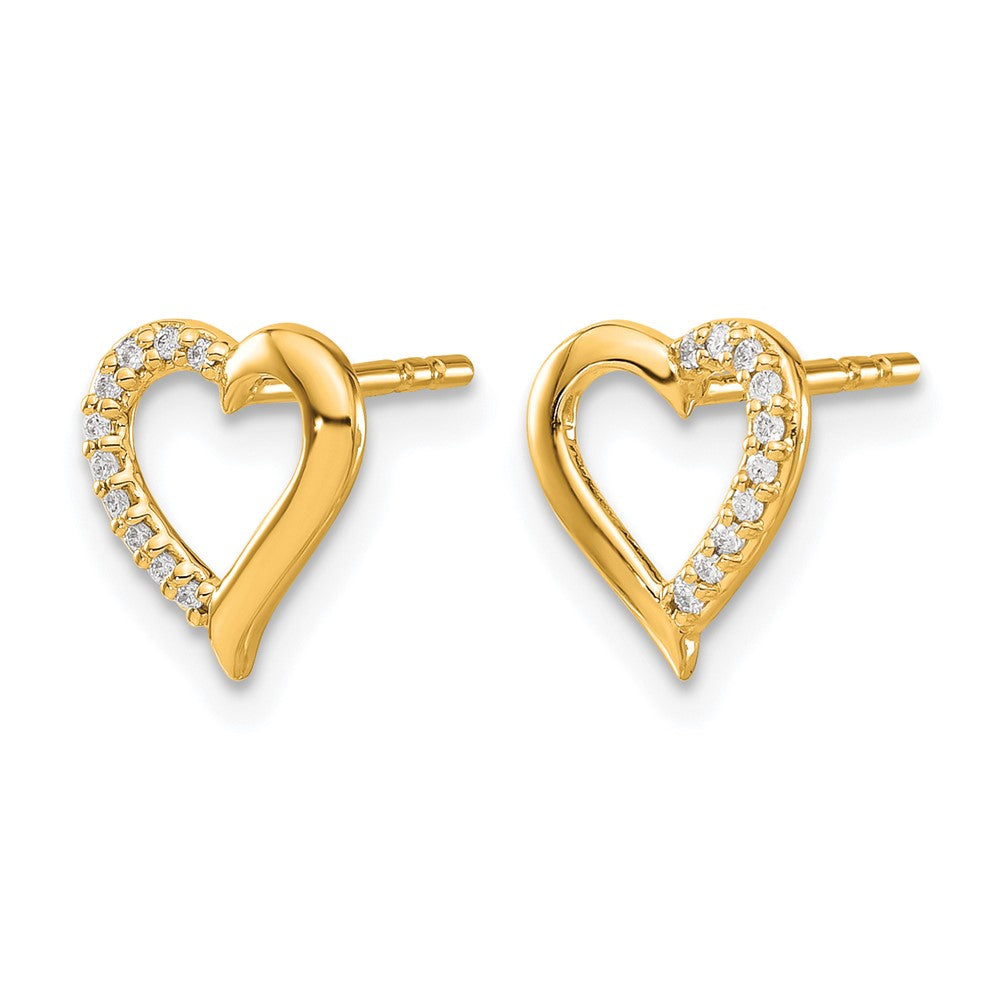 14k Yellow Gold Real Diamond Heart Earrings